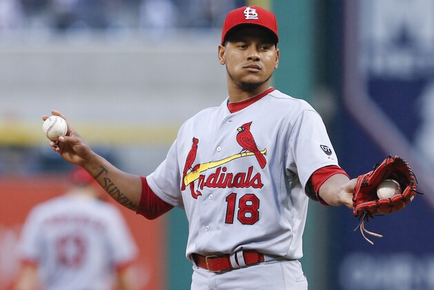 St. Louis Cardinals starting pitcher Carlos Martinez (18) throws against the Pittsburgh Pirates in the first inning of a baseball game between the Pittsburgh Pirates and the St. Louis Cardinals, Thursday, July 9, 2015, in Pittsburgh. (AP Photo/Keith Srakocic)