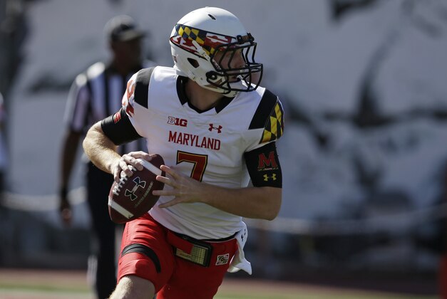 Maryland quarterback Caleb Rowe (7) throws during the second half of an NCAA college football game against Indiana Saturday, Sept. 27, 2014, in Bloomington, Ind. Maryland defeated Indiana 37-15. (AP Photo/Darron Cummings)