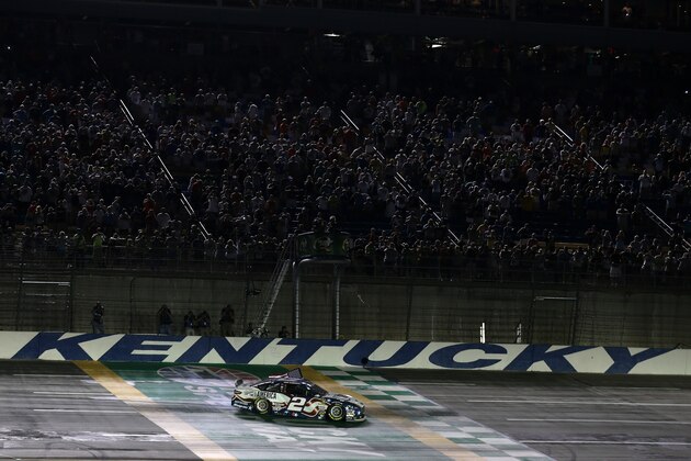 SPARTA, KY - JUNE 28: Brad Keselowski, driver of the #2 Miller Lite Ford, celebrates after winning the NASCAR Sprint Cup Series Quaker State 400 presented by Advance Auto Parts at Kentucky Speedway on June 28, 2014 in Sparta, Kentucky. (Photo by Sean Gardner/Getty Images) SPARTA, KY - JUNE 28: Brad Keselowski, driver of the #2 Miller Lite Ford, celebrates after winning the NASCAR Sprint Cup Series Quaker State 400 presented by Advance Auto Parts at Kentucky Speedway on June 28, 2014 in Sparta, Kentucky. (Photo by Sean Gardner/Getty Images)
