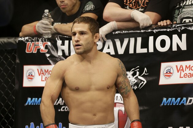 Chad Mendes before fighting Darren Elkins during a UFC featherweight mixed martial arts fight in San Jose, Calif., Saturday, April 20, 2013. (AP Photo/Jeff Chiu)