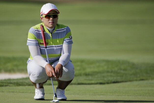 Amy Yang lines up a putt on the 14th hole during the second round of the U.S. Women's Open golf tournament at Lancaster Country Club, Friday, July 10, 2015 in Lancaster, Pa. (AP Photo/Frank Franklin II)