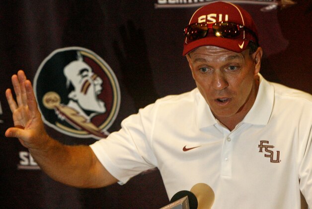 Florida State head coach Jimbo Fisher gestures as he speaks to the media during their NCAA college football media day on Sunday, Aug. 10, 2014, in Tallahassee, Fla. (AP Photo/Phil Sears)