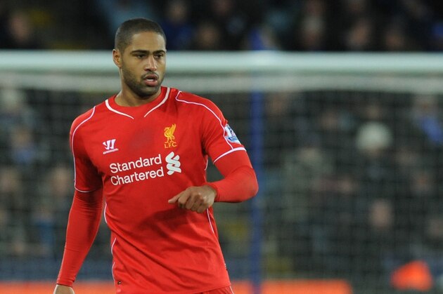 Liverpool's Glen Johnson during the English Premier League soccer match between Leicester City and Liverpool at King Power Stadium, in Leicester, England, Tuesday, Dec. 2, 2014.  (AP Photo/Rui Vieira)