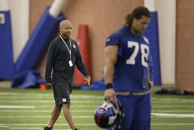 New York Giants general manager Jerry Reese during organized team activity in East Rutherford, N.J., Monday, June 1, 2015. (AP Photo/Seth Wenig)