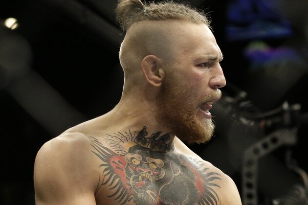 Conor McGregor after his fight with Dustin Poirier, Saturday, Sept. 27, 2014, in Las Vegas. McGregor won via TKO. (AP Photo/John Locher)