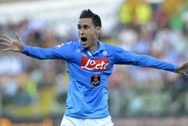 Napoli's Jose Callejon shouts as he opens his arms during a Serie A soccer match against Parma, at Parma's Tardini stadium, Italy, Sunday, May 10, 2015. (AP Photo/Marco Vasini) Napoli's Jose Callejon shouts as he opens his arms during a Serie A soccer match against Parma, at Parma's Tardini stadium, Italy, Sunday, May 10, 2015. (AP Photo/Marco Vasini)