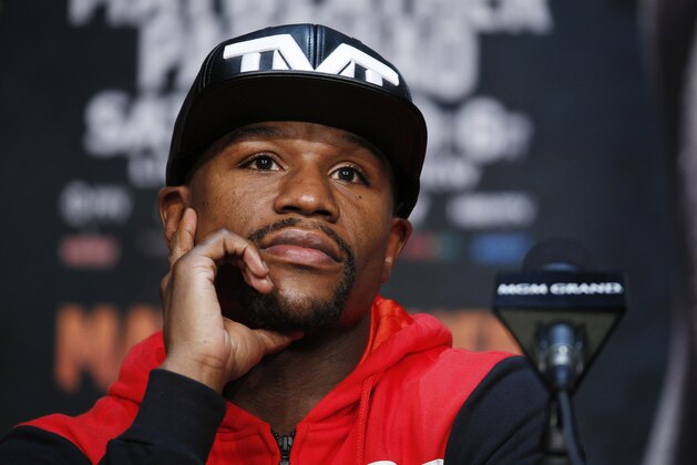Floyd Mayweather Jr. attends a news conference Wednesday, April 29, 2015, in Las Vegas. Mayweather will face Manny Pacquiao in a welterweight boxing match in Las Vegas on May 2. (AP Photo/John Locher)