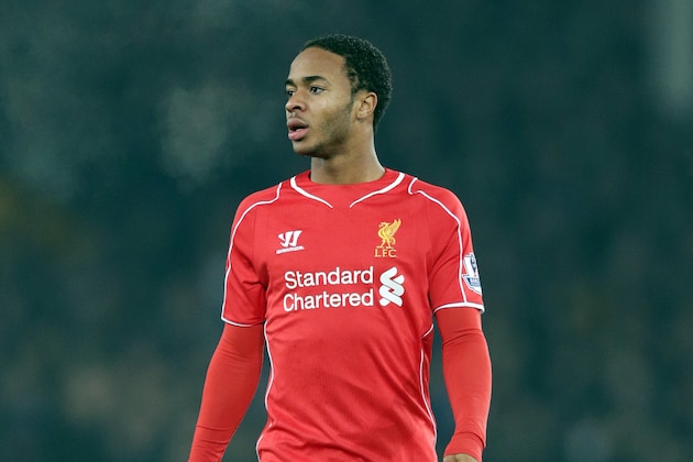 Liverpool's Raheem Sterling during their English Premier League soccer match against Everton at Goodison Park in Liverpool, England, Saturday Feb. 7, 2015. (AP Photo/Clint Hughes)