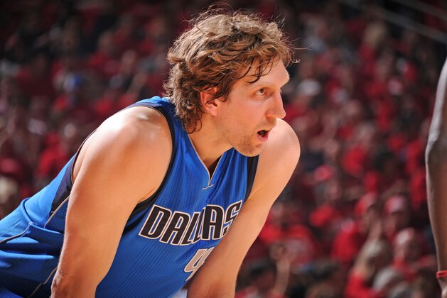 HOUSTON, TX - APRIL 18:  Dirk Nowitzki #41 of the Dallas Mavericks during the game against the Houston Rockets in Game One of the Western Conference Quarterfinals during the NBA Playoffs on April 18, 2015 at the Toyota Center in Houston, Texas. NOTE TO USER: User expressly acknowledges and agrees that, by downloading and or using this photograph, User is consenting to the terms and conditions of the Getty Images License Agreement. Mandatory Copyright Notice: Copyright 2015 NBAE (Photo by Bill Baptist/NBAE via Getty Images)