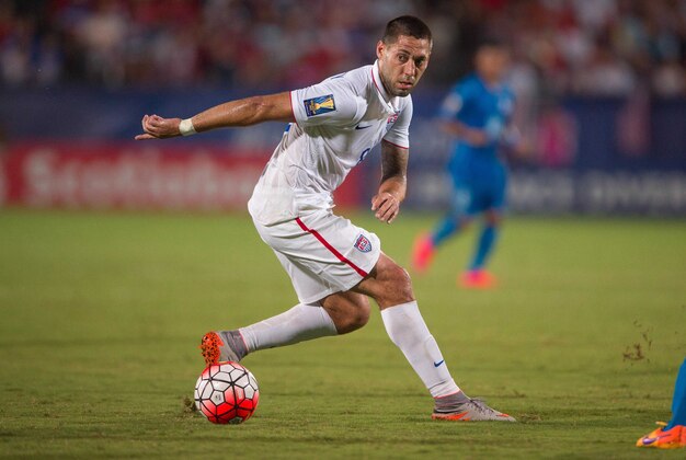 Jul 7, 2015; Dallas, TX, USA; United States forward Clint Dempsey (8) during the 2015 Gold Cup soccer match against Honduras at Toyota Stadium. United States defeats Honduras 2-1. Mandatory Credit: Jerome Miron-USA TODAY Sports