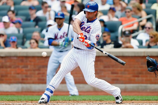 NEW YORK, NY - JULY 12:  Kirk Nieuwenhuis #9 of the New York Mets connects on a third inning home run against the Arizona Diamondbacks at Citi Field on July 12, 2015 in the Flushing neighborhood of the Queens borough of New York City.  (Photo by Jim McIsaac/Getty Images)