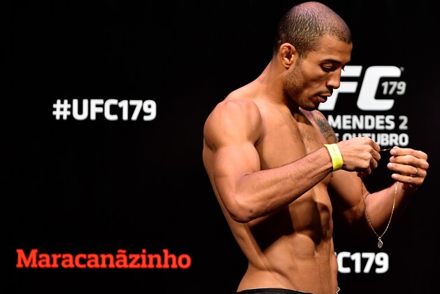 RIO DE JANEIRO, BRAZIL - OCTOBER 24:   Jose Aldo of Brazil prepares to weigh in during the UFC 179 weigh-in at Maracanazinho on October 24, 2014 in Rio de Janeiro, Brazil.  (Photo by Buda Mendes/Getty Images)