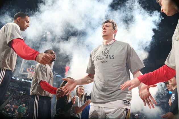 NEW ORLEANS, LA - MARCH 6: Omer Asik #3 of the New Orleans Pelicans is introduced before the game against the Boston Celtics on March 6, 2015 at Smoothie King Center in New Orleans, Louisiana. NOTE TO USER: User expressly acknowledges and agrees that, by downloading and/or using this photograph, User is consenting to the terms and conditions of the Getty Images License Agreement. Mandatory Copyright Notice: Copyright 2015 NBAE (Photo by Layne Murdoch Jr./NBAE via Getty Images)