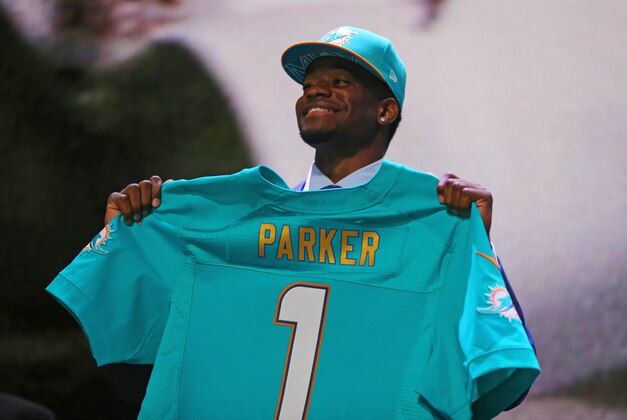 Apr 30, 2015; Chicago, IL, USA; DeVante Parker (Louisville) poses for a photo after being selected as the number 14th overall pick to the Miami Dolphins in the first round of the 2015 NFL Draft at the Auditorium Theatre of Roosevelt University. Mandatory Credit: Dennis Wierzbicki-USA TODAY Sports