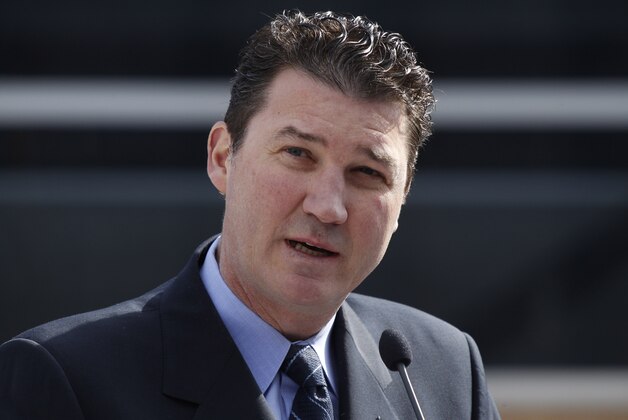 Pittsburgh Penguins Hall of Fame center Mario Lemieux attends the dedication of a statue depicting him outside the NHL hockey team's arena on  Wednesday, March 7, 2012 in Pittsburgh. (AP Photo/Keith Srakocic)