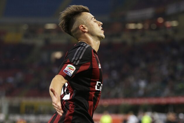AC Milan's Stephan El Shaarawy celebrates after scoring during the Serie A soccer match between AC Milan and Torino at the San Siro stadium in Milan, Italy, Sunday, May 24, 2015. (AP Photo/Antonio Calanni)