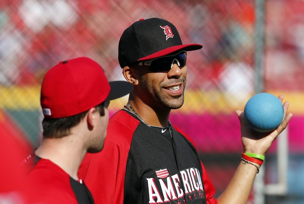 Jul 13, 2015; Cincinnati, OH, USA; American League pitcher David Price (14) of the Detroit Tigers during workout day the day before the 2015 MLB All Star Game at Great American Ballpark. Mandatory Credit: Rick Osentoski-USA TODAY Sports