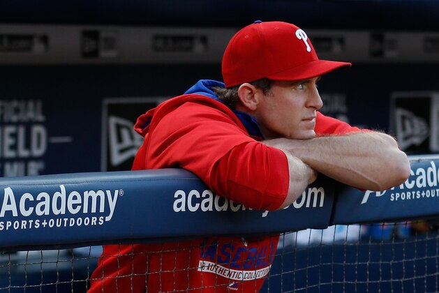 ATLANTA, GA - MAY 05:  Second baseman Chase Utley #26 of the Philadelphia Phillies sits out of the game against the Atlanta Braves at Turner Field on May 5, 2015 in Atlanta, Georgia.  (Photo by Mike Zarrilli/Getty Images)