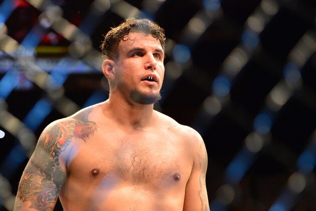 Feb 22, 2015; Porto Alegre, Brazil; Frank Mir (blue gloves) before his fight against Antonio Silva during UFC Fight Night at Ginasio do Gigantinho. Mandatory Credit: Jason da Silva-USA TODAY Sports