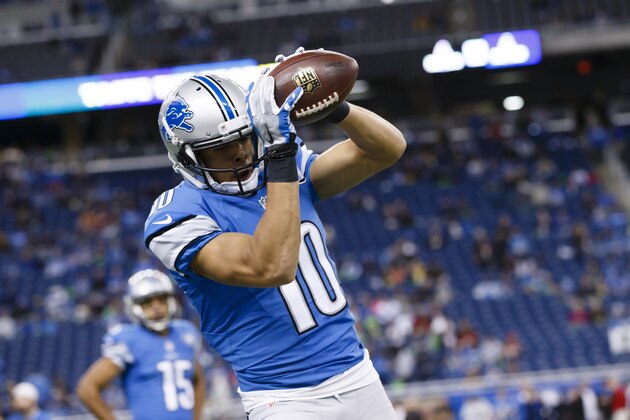 Detroit Lions wide receiver Corey Fuller (10) warms up before an NFL football game against the Tampa Bay Buccaneers at Ford Field in Detroit, Sunday, Dec. 7, 2014. (AP Photo/Rick Osentoski) Detroit Lions wide receiver Corey Fuller (10) warms up before an NFL football game against the Tampa Bay Buccaneers at Ford Field in Detroit, Sunday, Dec. 7, 2014. (AP Photo/Rick Osentoski)
