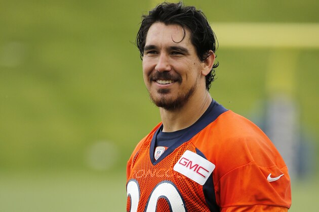 Denver Broncos' James Casey smiles during an OTA Monday, June 15, 2015, in Englewood, Colo. (AP Photo/Jack Dempsey)