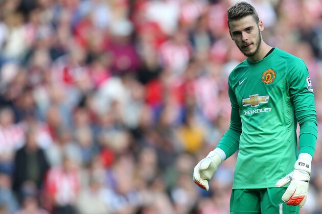 Manchester United's goalkeeper David De Gea during their English Premier League soccer match against Sunderland at the Stadium of Light, Sunderland, England, Sunday, Aug. 24, 2014. (AP Photo/Scott Heppell)