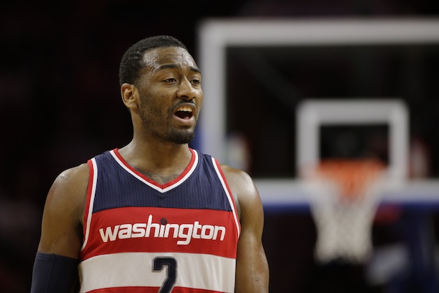 Washington Wizards' John Wall in action during an NBA basketball game against the Philadelphia 76ers, Friday, Feb. 27, 2015, in Philadelphia. (AP Photo/Matt Slocum)