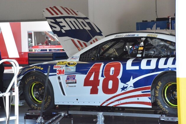 Jimmie Johnson's No. 48 car in the Daytona garage.