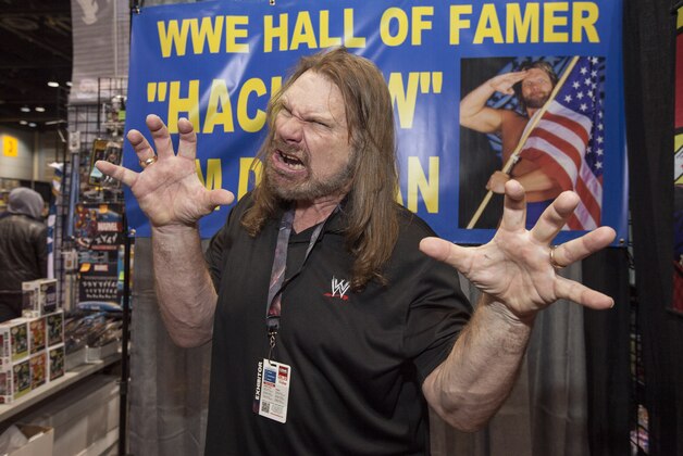 WWE Hall of Fame wrestler Jim Duggan, aka Hacksaw, at the Chicago Comic & Entertainment Expo at McCormick Place on Sunday, April 27, 2014, in Chicago. (Photo by Barry Brecheisen/Invision/AP) WWE Hall of Fame wrestler Jim Duggan, aka Hacksaw, at the Chicago Comic & Entertainment Expo at McCormick Place on Sunday, April 27, 2014, in Chicago. (Photo by Barry Brecheisen/Invision/AP)