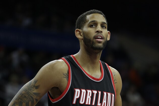 Portland Trail Blazers' Allen Crabbe in action during an NBA basketball game against the Philadelphia 76ers, Monday, Nov. 24, 2014, in Philadelphia. (AP Photo/Matt Slocum)
