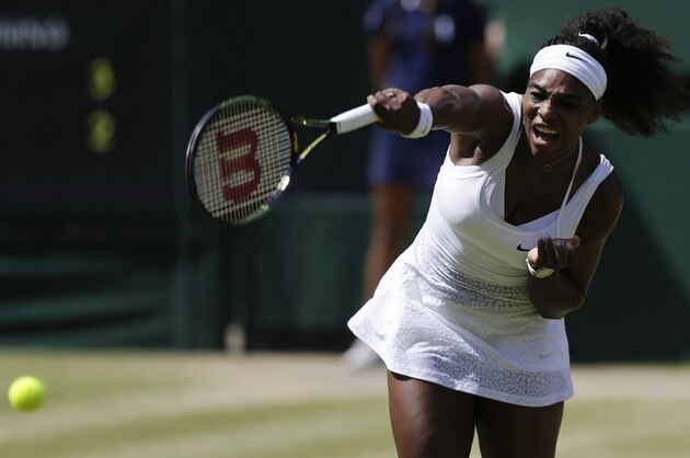 Serena Williams of the United States returns a ball to Garbine Muguruza of Spain during the women's singles final at the All England Lawn Tennis Championships in Wimbledon, London, Saturday July 11, 2015. (AP Photo/Pavel Golovkin) Serena Williams of the United States returns a ball to Garbine Muguruza of Spain during the women's singles final at the All England Lawn Tennis Championships in Wimbledon, London, Saturday July 11, 2015. (AP Photo/Pavel Golovkin)