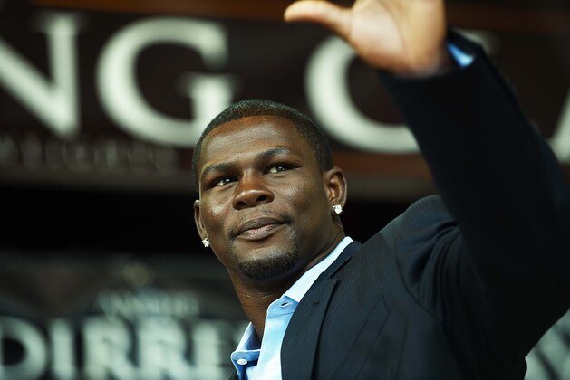 FILE - In this July 14, 2009, file photo, boxer Jermain Taylor gestures during a news conference in Copenhagen, Denmark. A judge has set bail at $25,000 for boxer Jermain Taylor after the former middleweight champion was jailed overnight in Little Rock, Ark., in connection with a shooting that wounded his cousin. Taylor appeared via video from the Pulaski County jail for an initial appearance Wednesday, Aug. 27, 2014. (AP Photo/POLFOTO, Jens Dige, File)   DENMARK OUT