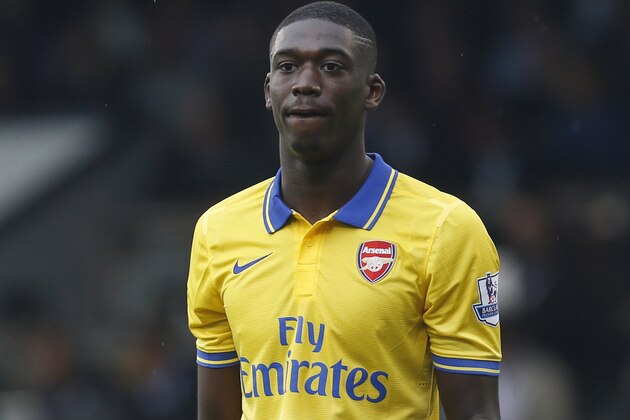 Arsenal's Yaya Sanogo plays against Fulham during their English Premier League soccer match at Craven Cottage, London, Saturday, Aug. 24, 2013. (AP Photo/Sang Tan)