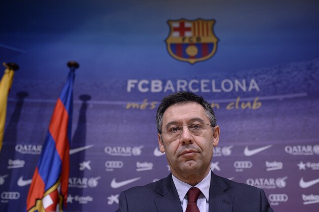 FC Barcelona's president Josep Maria Bartomeu attends a press conference at the Camp Nou stadium in Barcelona, Spain, Wednesday, Jan 7, 2015. Bartomeu has announced the club will hold a presidential election at the end of the current season. (AP Photo/Manu Fernandez)