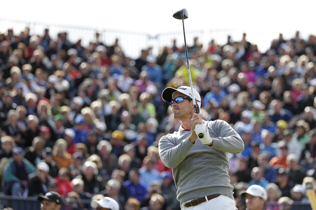 Australia’s Adam Scott drives the ball from the 17th tee during the second round of the British Open Golf Championship at the Old Course, St. Andrews, Scotland, Friday, July 17, 2015. (AP Photo/David J. Phillip)
