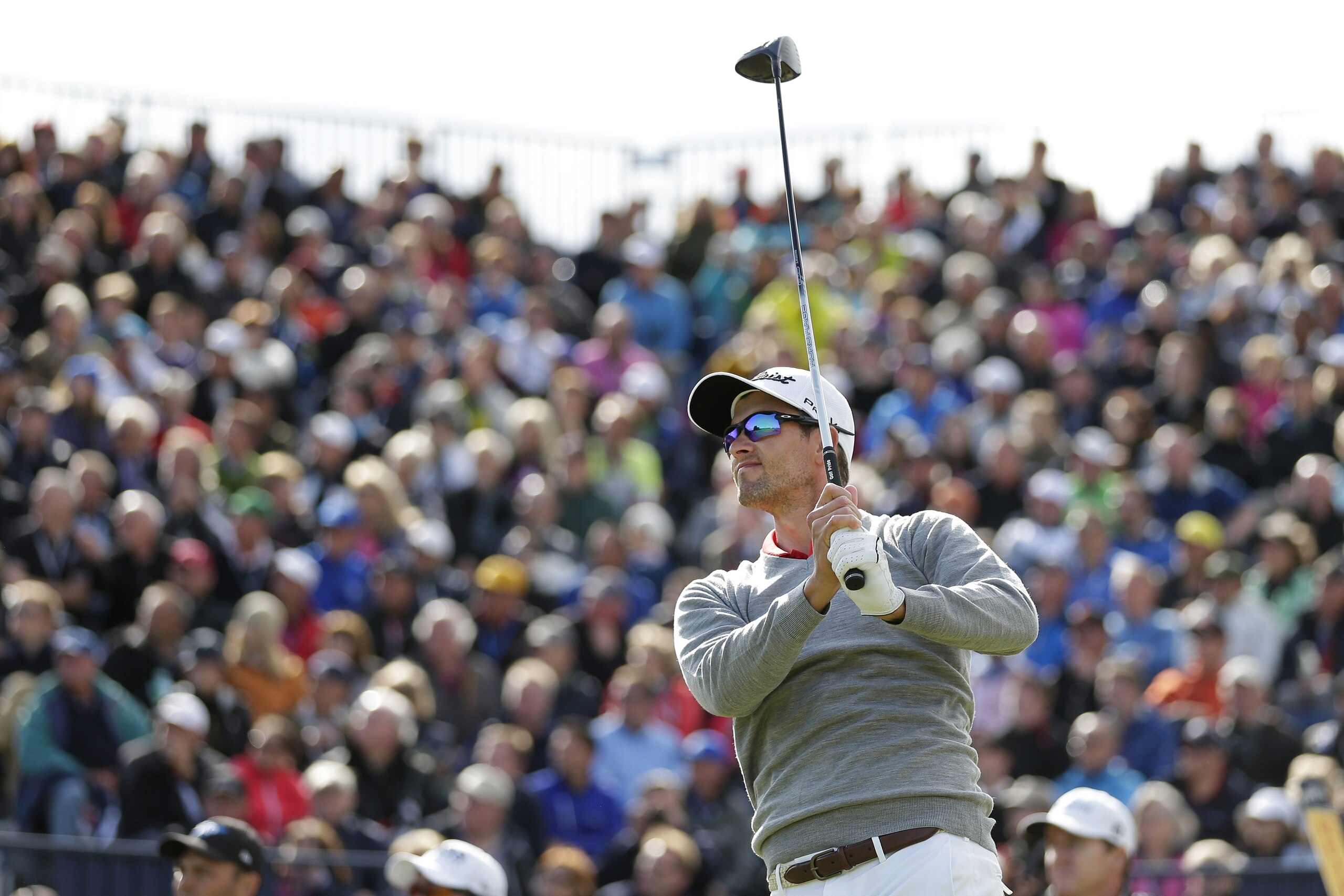 Australia’s Adam Scott drives the ball from the 17th tee during the second round of the British Open Golf Championship at the Old Course, St. Andrews, Scotland, Friday, July 17, 2015. (AP Photo/David J. Phillip)