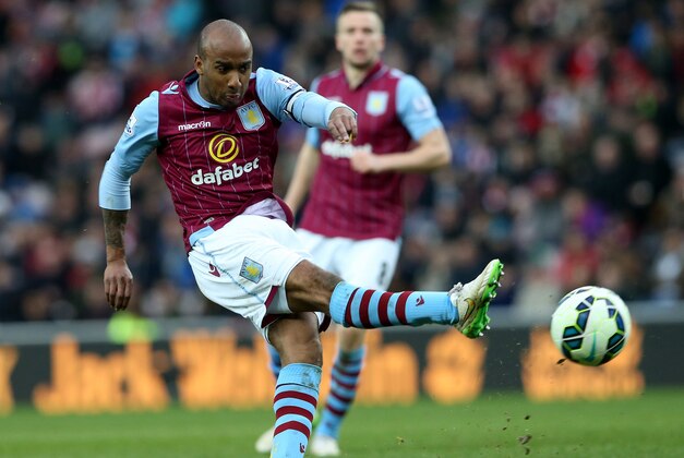 Aston Villa's captain Fabian Delph during their English Premier League soccer match between Sunderland and Aston Villa  at the Stadium of Light, Sunderland, England, Saturday, March, 14, 2015. (AP Photo/Scott Heppell)