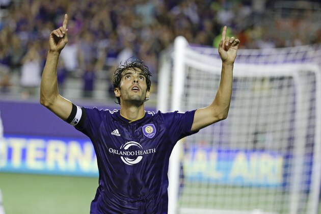 Orlando City's Kaka celebrates his goal against the Colorado Rapids during the second half of an MLS soccer game, Wednesday, June 24, 2015, in Orlando, Fla. Orlando won 2-0. (AP Photo/John Raoux)