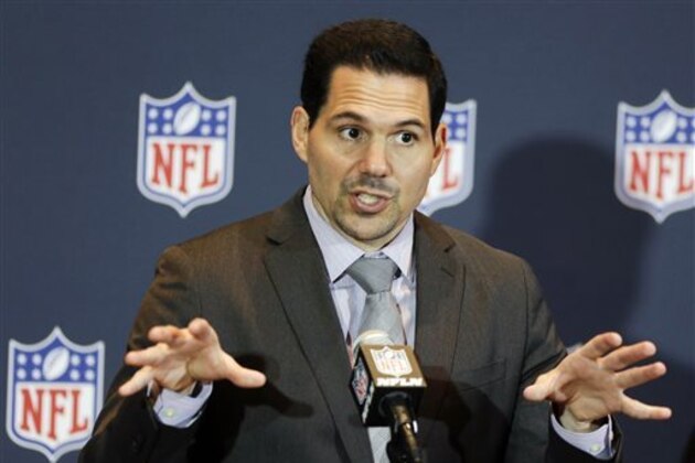 FILE - In this March 26, 214, file photo, NFL vice president of officiating Dean Blandino speaks during a news conference at the NFL football annual meeting in Orlando, Fla. Blandino, 42, has never officiated a game and joined the NFL's officiating department in '94 as an intern, working under Jerry Seeman, the longtime head of officials. Ever since, he has immersed himself in all aspects of officiating, much as a former public relations intern named Roger Goodell did in learning every facet of NFL business. (AP Photo/John Raoux, File) FILE - In this March 26, 214, file photo, NFL vice president of officiating Dean Blandino speaks during a news conference at the NFL football annual meeting in Orlando, Fla. Blandino, 42, has never officiated a game and joined the NFL's officiating department in '94 as an intern, working under Jerry Seeman, the longtime head of officials. Ever since, he has immersed himself in all aspects of officiating, much as a former public relations intern named Roger Goodell did in learning every facet of NFL business. (AP Photo/John Raoux, File)