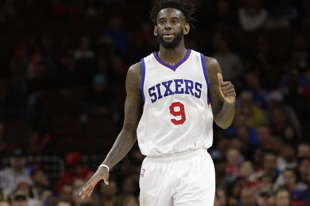 Philadelphia 76ers' JaKarr Sampson in action during an NBA basketball game against the Miami Heat, Wednesday, April 15, 2015, in Philadelphia. (AP Photo/Matt Slocum)