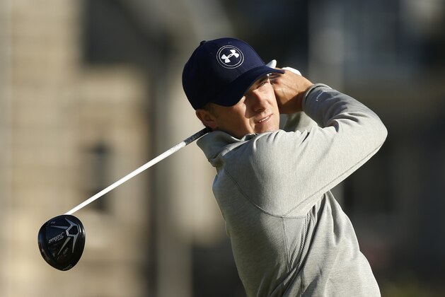 United States’ Jordan Spieth drives the ball from the second tee during the second round of the British Open Golf Championship at the Old Course, St. Andrews, Scotland, Friday, July 17, 2015. (AP Photo/Jon Super)