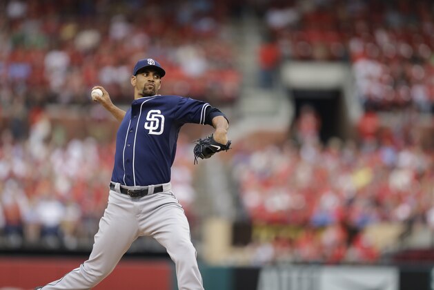 San Diego Padres starting pitcher Tyson Ross throws during the fourth inning of a baseball game against the St. Louis Cardinals Thursday, July 2, 2015, in St. Louis. (AP Photo/Jeff Roberson)