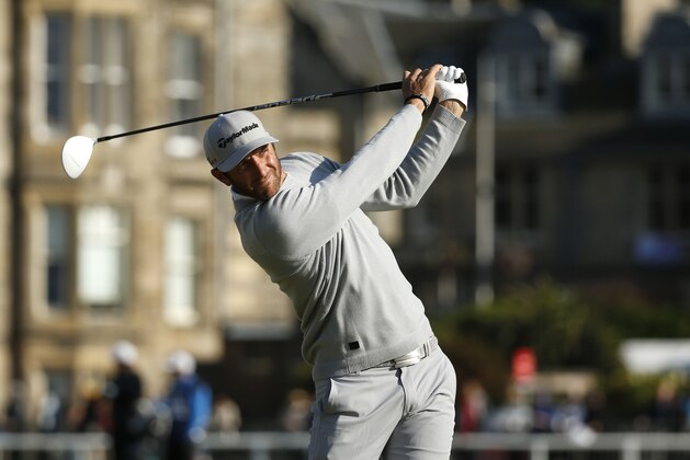 United States’ Dustin Johnson drives the ball from the 2nd tee during the second round of the British Open Golf Championship at the Old Course, St. Andrews, Scotland, Friday, July 17, 2015. (AP Photo/Jon Super)