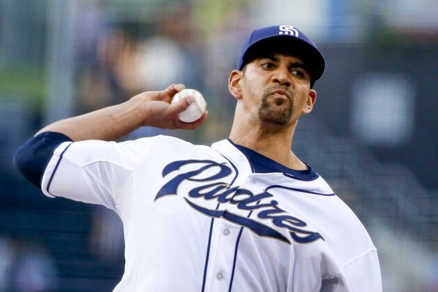 San Diego Padres starting pitcher Tyson Ross throws against the Arizona Diamondbacks during the first inning of a baseball game Friday, June 26, 2015, in San Diego.  (AP Photo/Lenny Ignelzi)