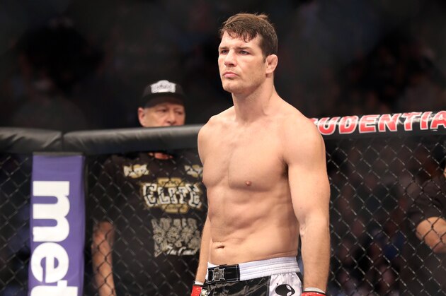Michael Bisping is seen before his bout at UFC 159 Mixed Martial Arts middleweight bout against Alan Belcher in Newark, NJ, Saturday, April 27,2013.  Bisping won via 3-round technical decision after an accidental eye poke. (AP Photo/Gregory Payan)