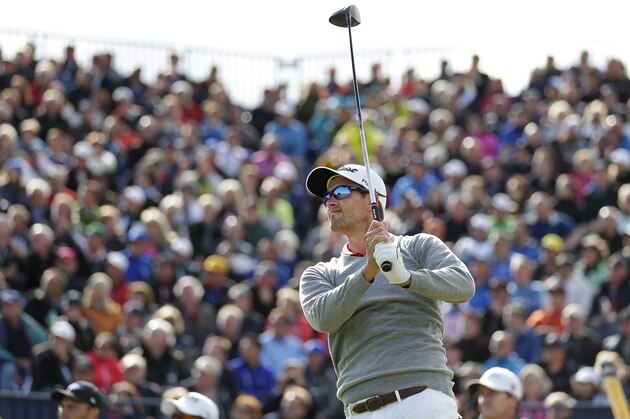 Australia’s Adam Scott drives the ball from the 17th tee during the second round of the British Open Golf Championship at the Old Course, St. Andrews, Scotland, Friday, July 17, 2015. (AP Photo/David J. Phillip)