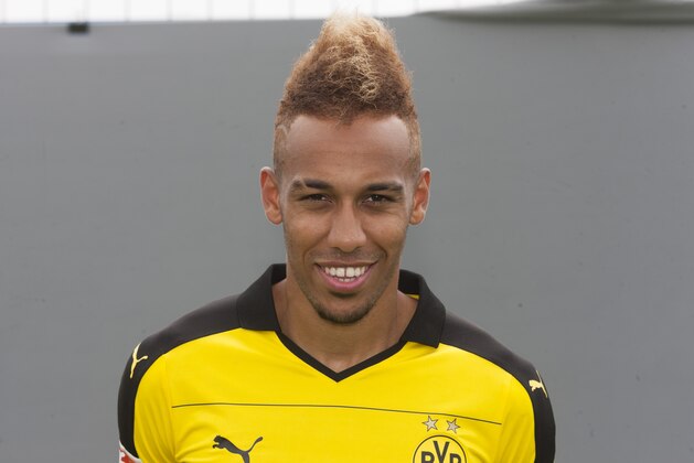 Borussia Dortmund's Pierre-Emerick Aubameyang poses for a portrait for the Bundesliga season 2015/16 Wednesday, July 15, 2015 in Dortmund, western Germany. (AP Photo/Bernd Lauter)