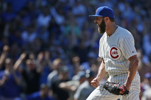 Chicago Cubs starting pitcher Jake Arrieta reacts after the Cubs defeated the Chicago White Sox 3-1 in a baseball game Sunday, July 12, 2015, in Chicago. (AP Photo/Andrew A. Nelles) Chicago Cubs starting pitcher Jake Arrieta reacts after the Cubs defeated the Chicago White Sox 3-1 in a baseball game Sunday, July 12, 2015, in Chicago. (AP Photo/Andrew A. Nelles)