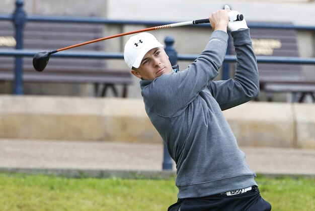 Jul 19, 2015; St. Andrews, Fife, SCT; Jordan Spieth tees off on the first hole during the third round of the 144th Open Championship at St. Andrews - Old Course. Mandatory Credit: Brian Spurlock-USA TODAY Sports