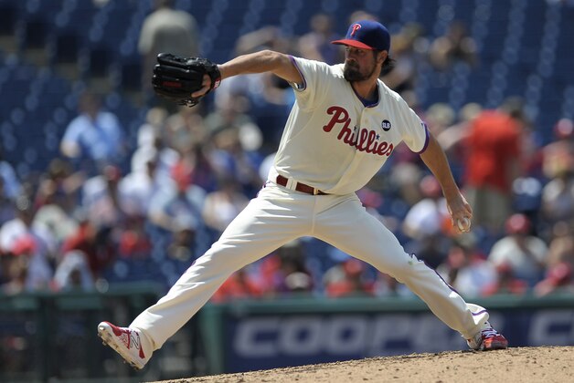 Philadelphia Phillies starting pitcher Cole Hamels throws in the third inning of a baseball game against the Miami Marlins, Sunday, July 19, 2015, in Philadelphia. (AP Photo/Michael Perez)